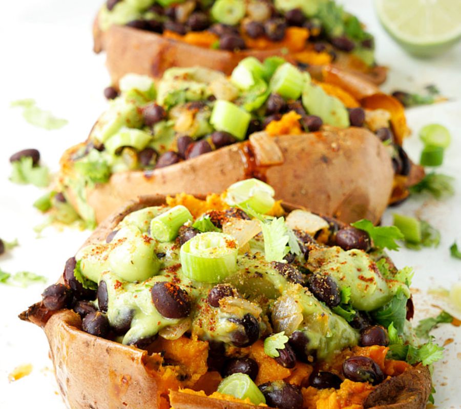 Baked Sweet Potatoes with Avocado and Black Beans