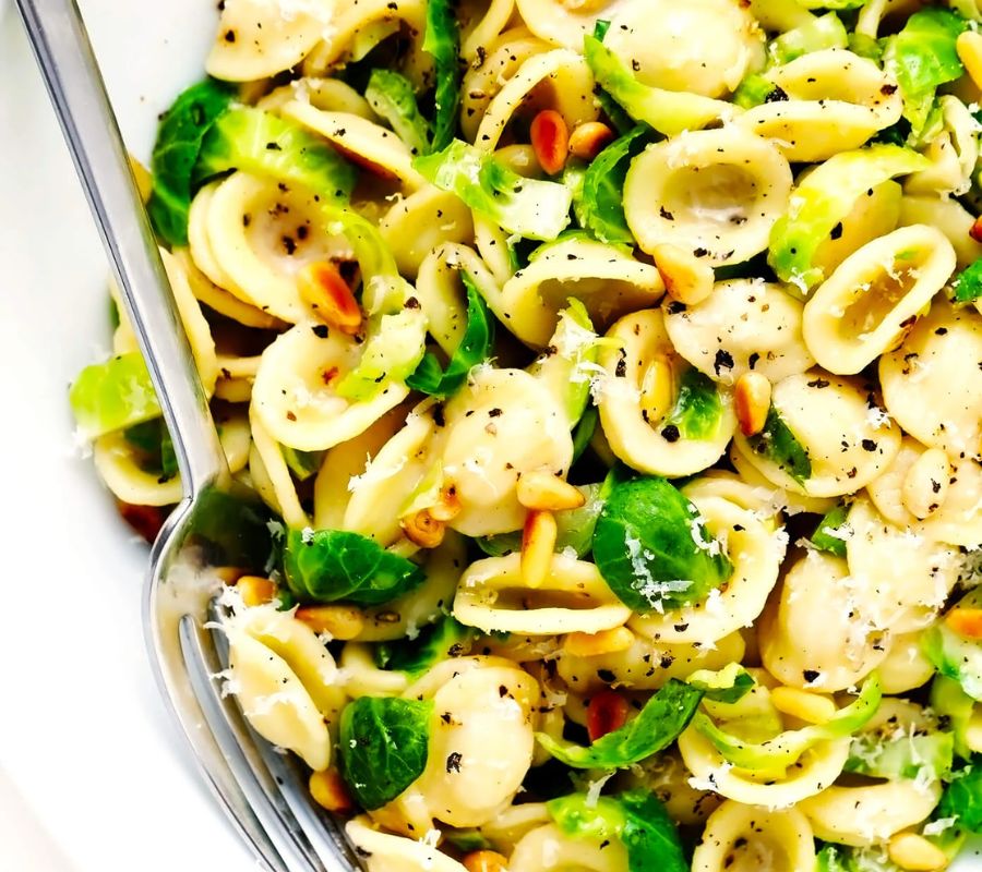 Garlic Parmesan Brussels Sprouts & Pasta Salad