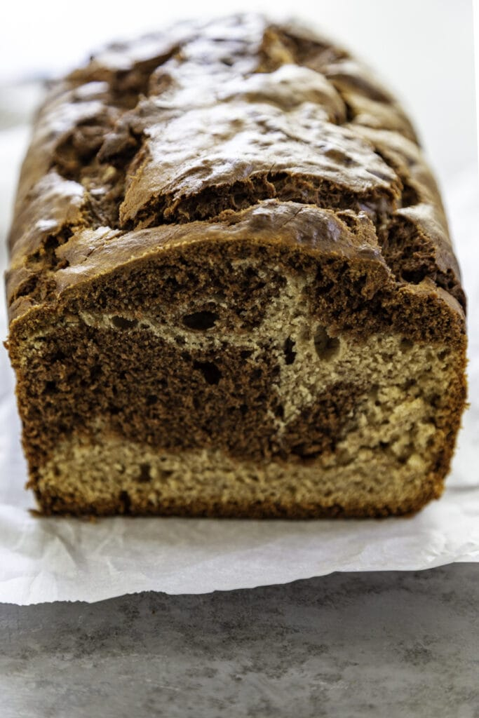 Chocolate Banana Bread with Peanut Butter Swirl