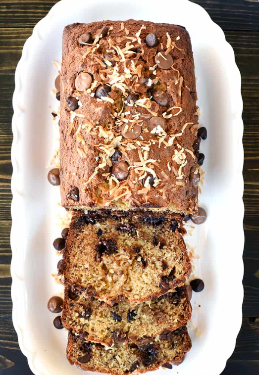 Dark Chocolate and Coconut Banana Bread